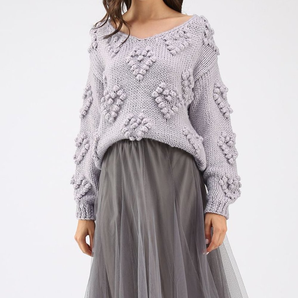 Knit Your Love V-Neck Sweater in Lavender by Chicwish